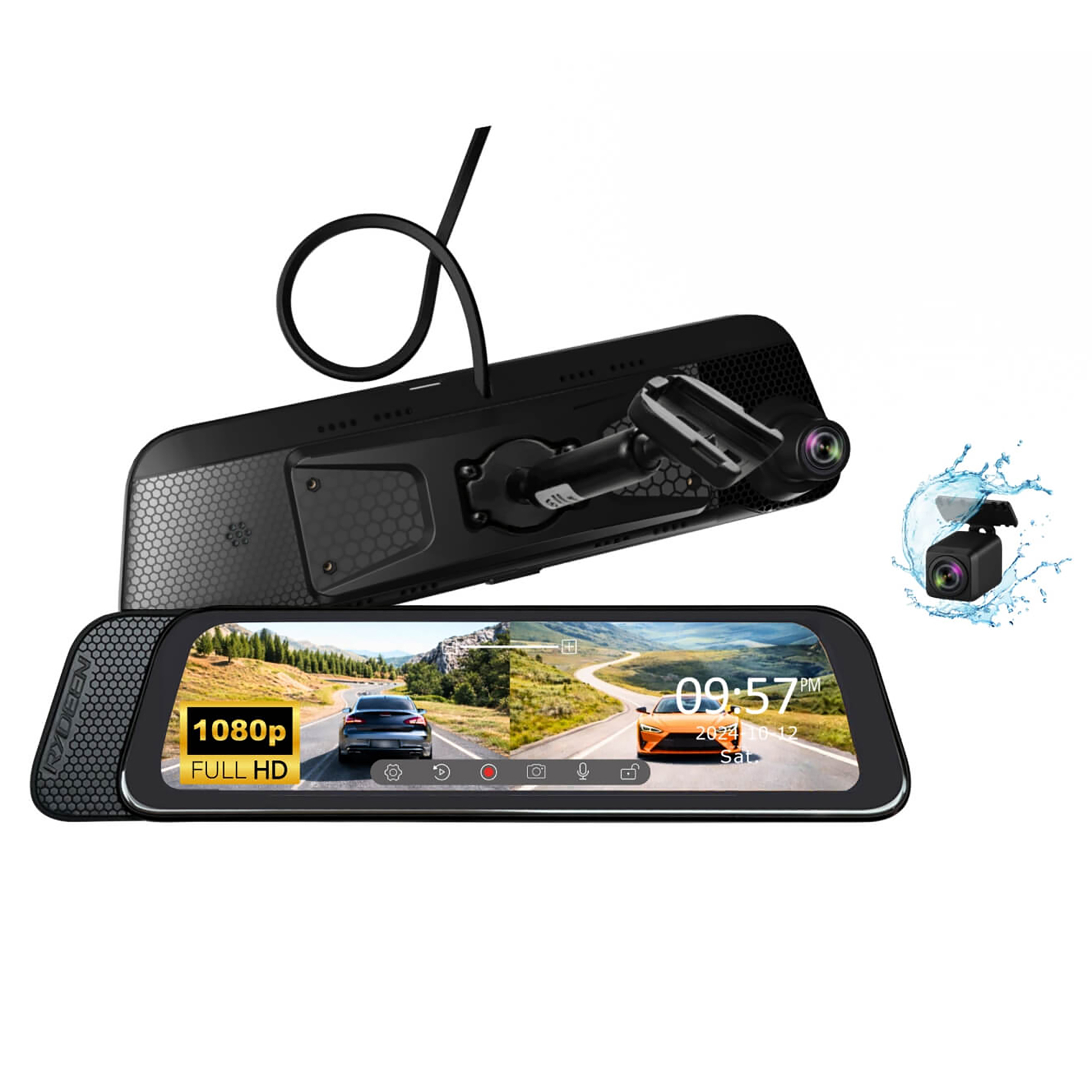 Rydeen 10-In. Dual-Channel Digital Rearview Mirror Monitor with Touch-Screen Display, 1080p Front and Rear Cameras, Loop Recording, G-Sensor, R10-SPL